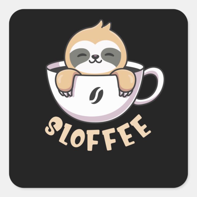 Sticker Carré Sloffee Cute Sloth En Coffee Cup (Devant)