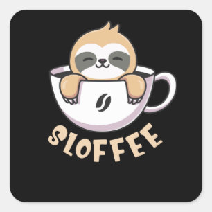 Sticker Carré Sloffee Cute Sloth En Coffee Cup