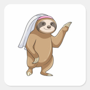 Sticker Carré Sloth as Bride with Veil