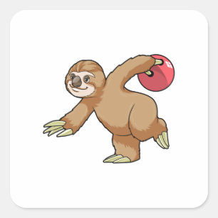 Sticker Carré Sloth at Bowling avec Bowling ball