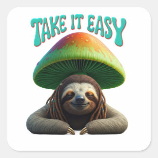 Sticker Carré Sloth Boho Hippie personnalisé Hippie