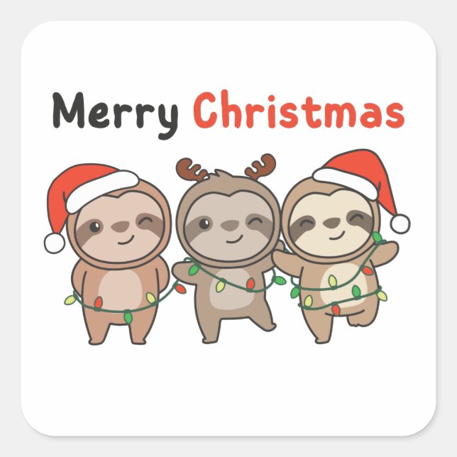 Sticker Carré Sloth Christmas mignonne Slots Joyeux Noël (Devant)