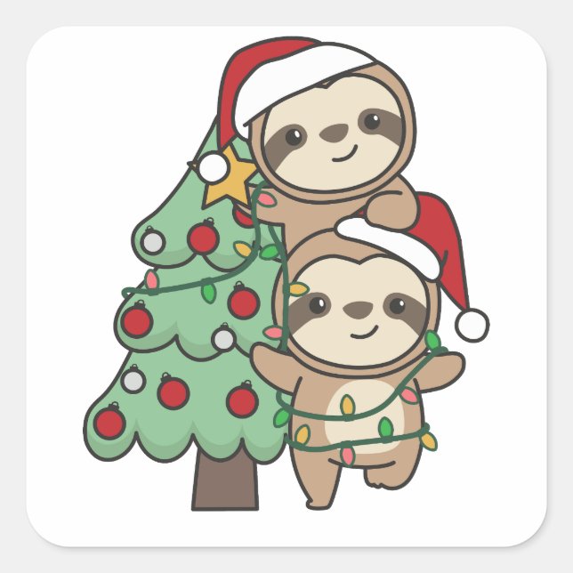 Sticker Carré Sloth Christmas Tree Animaux de Noël Sloths (Devant)