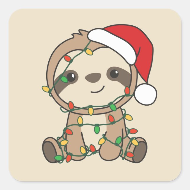 Sticker Carré Sloth Christmas Winter Animaux Sloths Stick Carré (Devant)