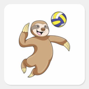 Sticker Carré Sloth comme joueur de volleyball avec volleyball