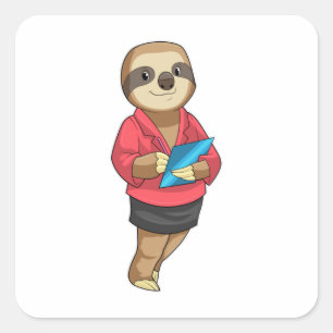 Sticker Carré Sloth en tant que secrétaire avec Bloc-notes