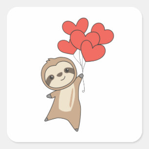Sticker Carré Sloth For Valentine's Day Cute Animals With Hearts
