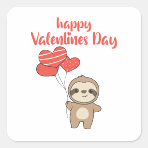 Sticker Carré Sloth For Valentine's Day Cute Animals With Hearts