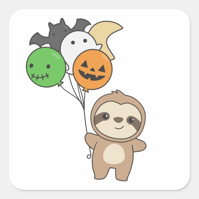 Sticker Carré Sloth Halloween Balloons Enfants mignons Animaux (Devant)