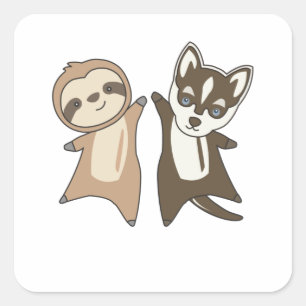 Sticker Carré Sloth Husky Chien Animal Amis Enfants