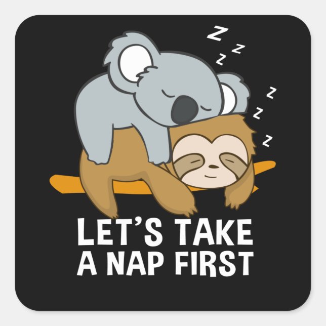 Sticker Carré Sloth Koala Dormir Tard Riser Cute (Devant)