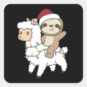 Sticker Carré Sloth Lama Noël Neige Animaux d'hiver