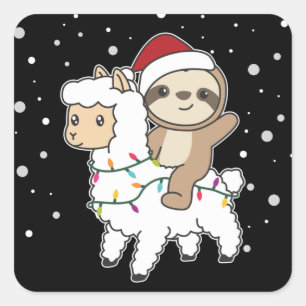 Sticker Carré Sloth Lama Noël Neige hiver Animaux Carré St