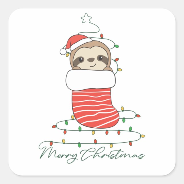 Sticker Carré Sloth Noël Neige Hiver Animaux Fentes (Devant)