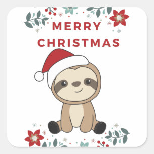 Sticker Carré Sloth Noël Neige Hiver Animaux Fentes