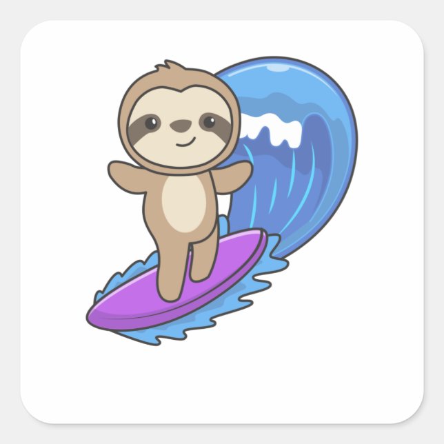 Sticker Carré Sloth Surf Waves Riding Sweet Slots (Devant)