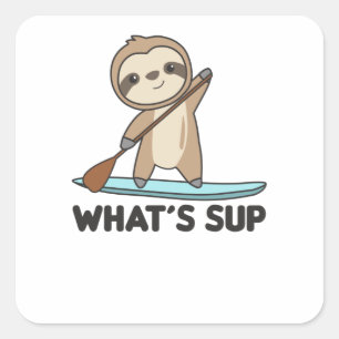 Sticker Carré Sloth Whats SUP Team Paddling Funny Sloths