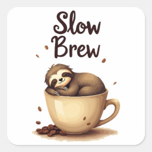 Sticker Carré Slow Brew Coffee Sloth
