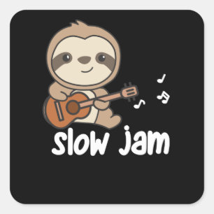Sticker Carré Slow Jam Sloth Fait Musique Avec Guitare
