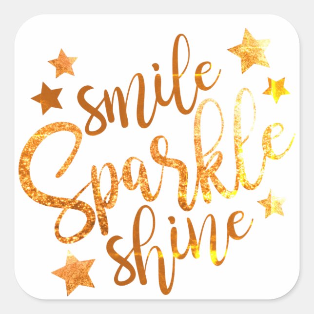 Sticker Carré Smile Sparkle Shine White Gold Parties scintillant (Devant)