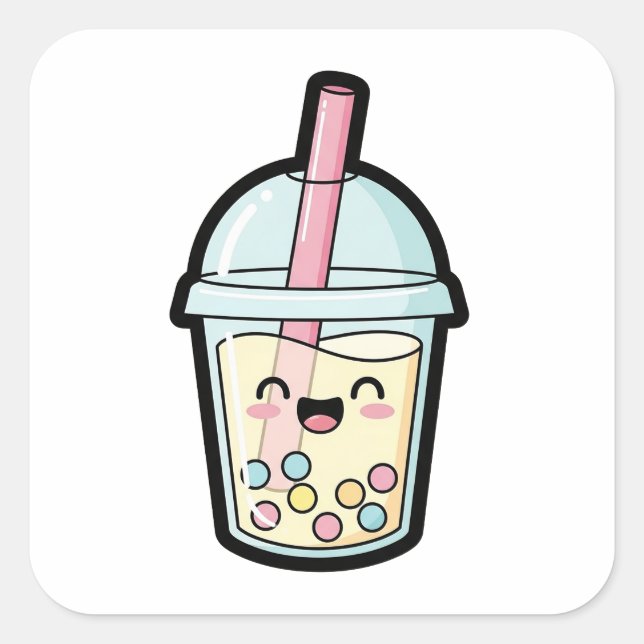Sticker Carré Smiling Cupcake – Cute Kawaii Illustration (Devant)