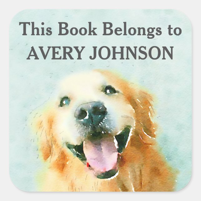 Sticker Carré Smiling Golden Retriever in Watercolor Plaque de r (Devant)