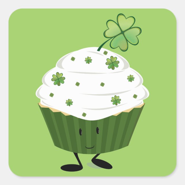 Sticker Carré Smiling St. Patrick's day cupcake (Devant)