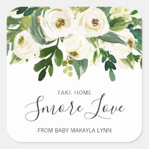Sticker Carré Smore Love Floral Greenery Girl Baby shower