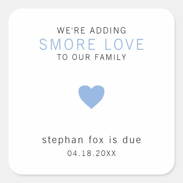 Sticker Carré Smore Love Modern Blue Heart Baby shower garçon Fa (Devant)