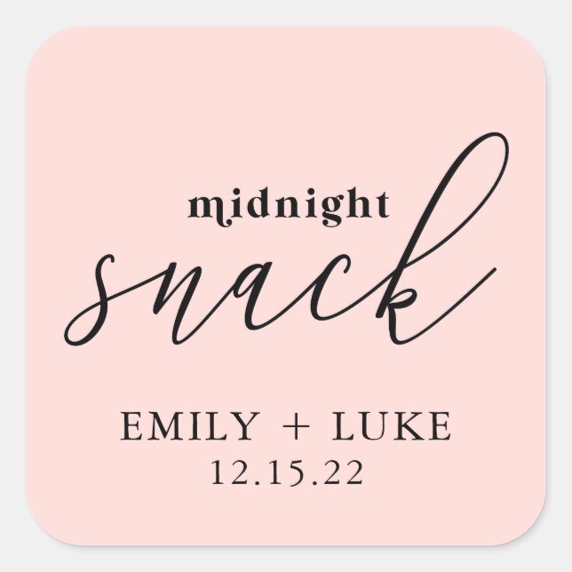 Sticker Carré Snack rose pâle de minuit Mariage personnalisé (Devant)