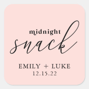 Sticker Carré Snack rose pâle de minuit Mariage personnalisé