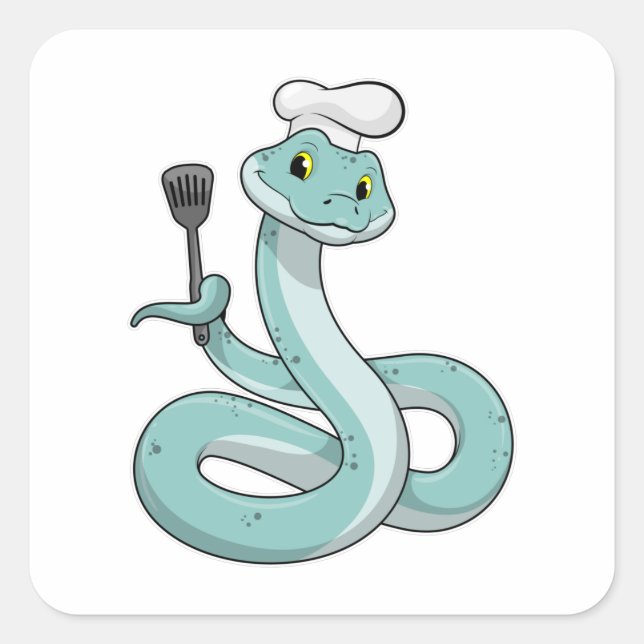 Sticker Carré Snake as Cook avec Chef casquette (Devant)