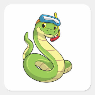 Sticker Carré Snake as Diver wirth Snorkel