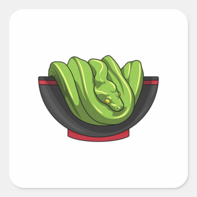 Sticker Carré Snake avec Ramen Bowl (Devant)