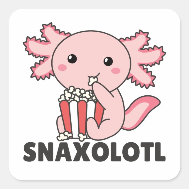 Sticker Carré Snaxolotl Axolotl Amateurs de doux animaux Popcorn (Devant)