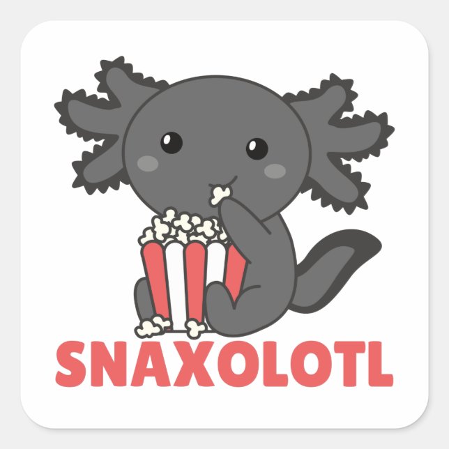 Sticker Carré Snaxolotl Axolotl Amateurs de doux animaux Popcorn (Devant)