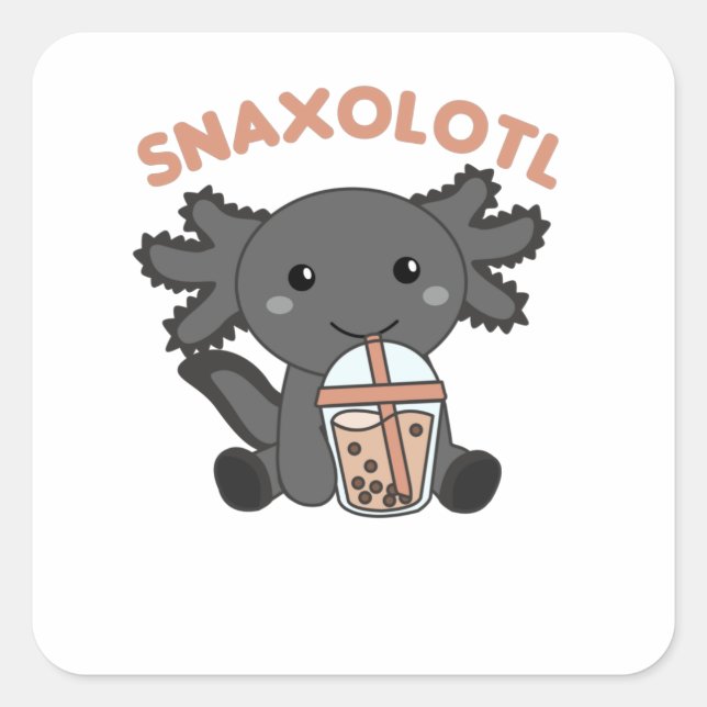 Sticker Carré Snaxolotl Axolotl Amateurs de thé à bulles Animaux (Devant)
