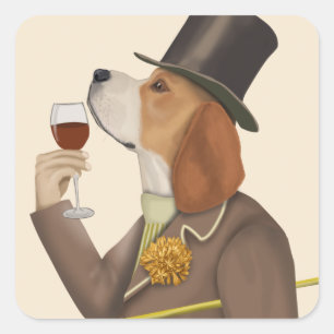 Sticker Carré Snob de vin beagle