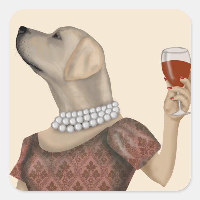 Sticker Carré Snob de vin du Labrador jaune (Devant)