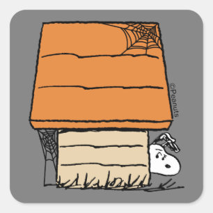 Sticker Carré Snoopy Halloween Spider Web Doghouse