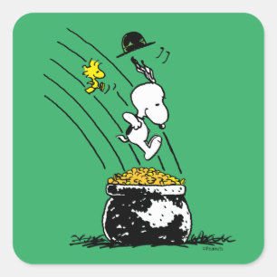 Sticker Carré Snoopy Jumping dans le pot d'or