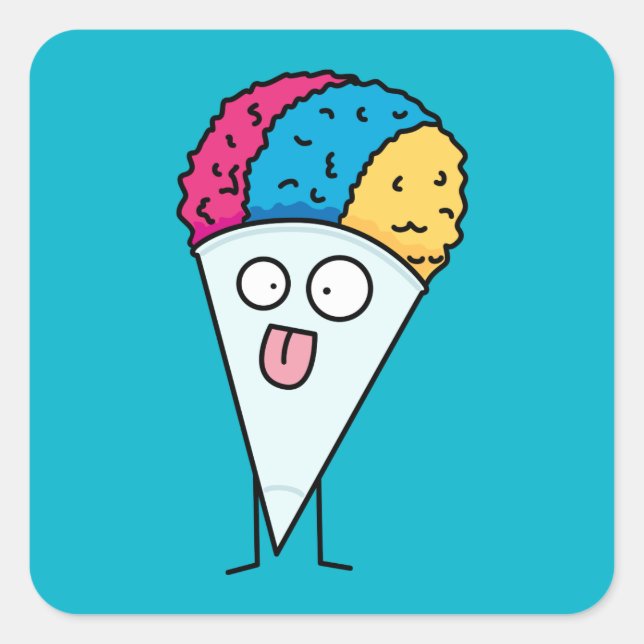 Sticker Carré Snow Cone langue hors ventilateur sirop de glace d (Devant)