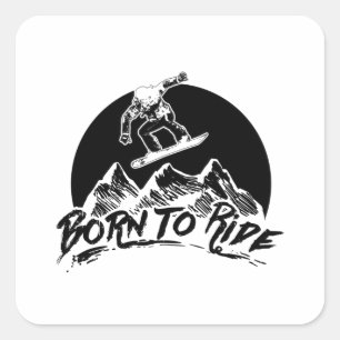 Sticker Carré Snowboard Cadeaux Après-Ski Snowboard Mountains
