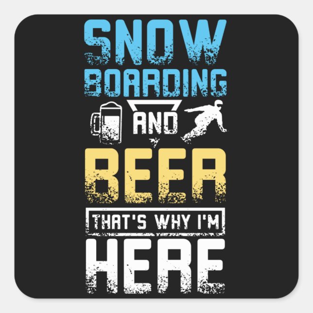 Sticker Carré Snowboard Et Bière (Devant)