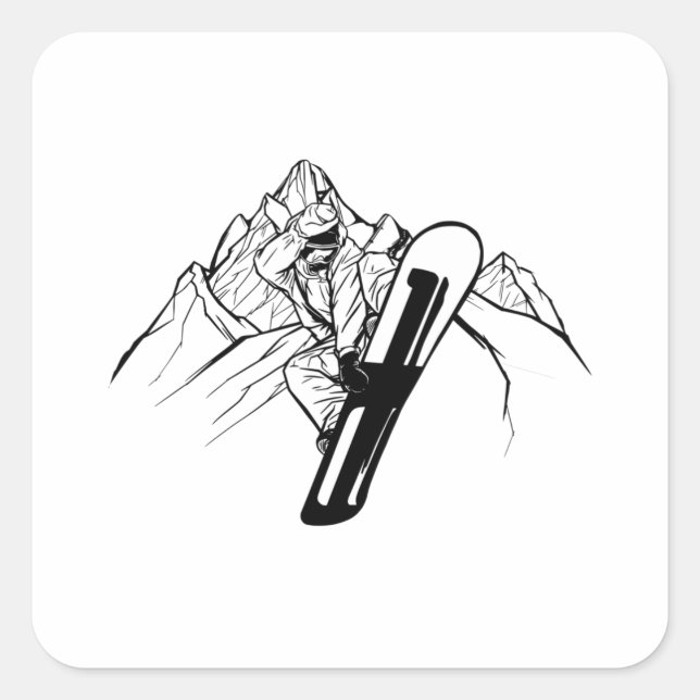 Sticker Carré Snowboarder Mountain Adventure (Devant)