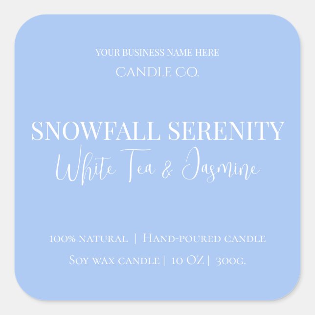 Sticker Carré Snowfall Serenity White Tea & Jasmine Candle Label (Devant)