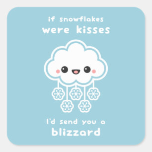 Sticker Carré Snowflake Kisses Love