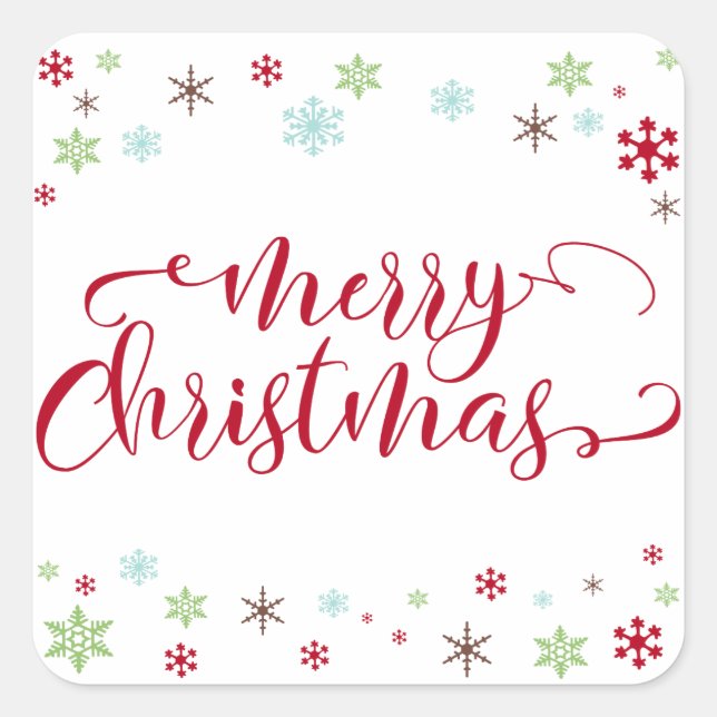 Sticker Carré Snowflake Whimsy Joyeux Noël Red Typographie (Devant)