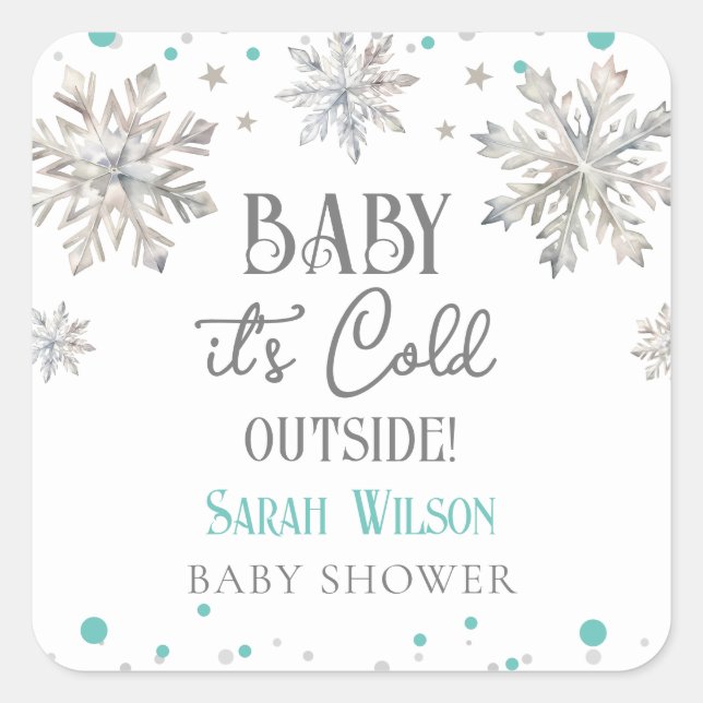 Sticker Carré Snowflakes Baby il fait froid dehors baby shower (Devant)