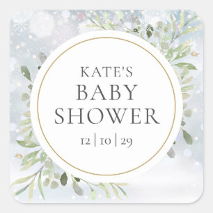Sticker Carré Snowflakes d'hiver Baby shower verdoyant